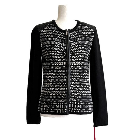 Ruby Rd. Monochrome Geometric Knit Cardigan - Picture 1 of 9